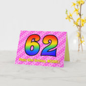 Fun roze stripes, harten, regenboognr. 62e verjaar kaart (Gele Bloem)