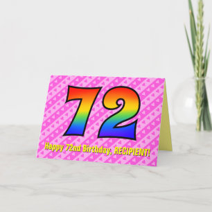 Fun roze stripes, harten, regenboognr. 72e verjaar kaart