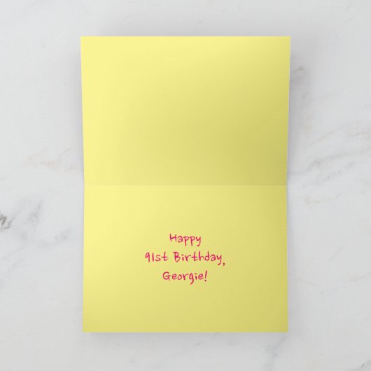 Fun roze stripes, harten, regenboognr. 91e verjaar kaart (Binnen)