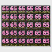 Fun. roze strips "65"; Happy 65th Birthday; Naam Cadeaupapier (Vlak)
