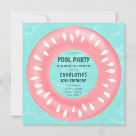 Fun roze watermeloen floater poolfeest kaart (Voorkant)