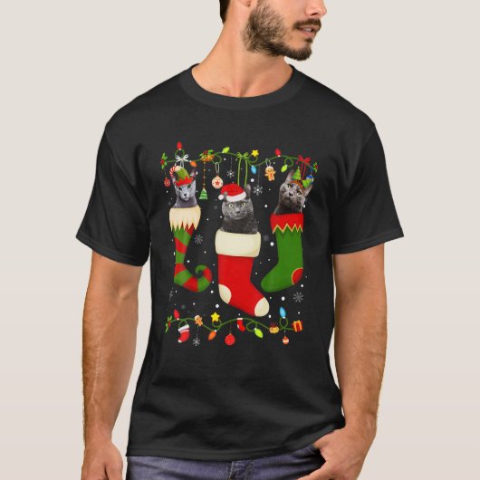 Fun Russian Blue Stocking Kerstlight Xm T-shirt (Voorkant)