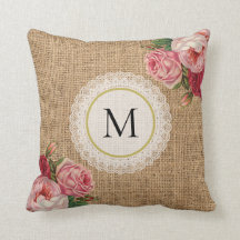 Fun Rustic Burlap  Floral Lace Monogram
