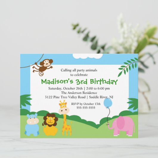 Fun Safari 1st Birthday Kaart (Staand voorkant)