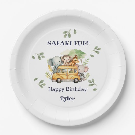 Fun Safari Dier Oerwoud Verjaardag Papieren Bordje (Voorkant)