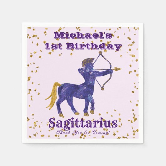 Fun Sagittarius First Birthday & Gold Confetti Servet (Voorkant)