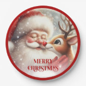 Fun Santa and Rudolph Christmas Dinner Plates Papieren Bordje (Voorkant)