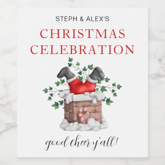 Fun Santa Chimney Name kerstfeestmaal Wijn Etiket (Enkel label)