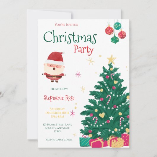 Fun Santa Christmas Party Invitation Kaart (Voorkant)