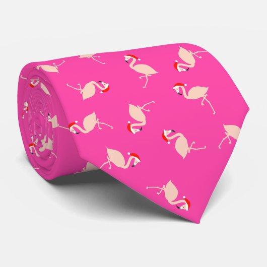Fun Santa Flamingos Hot Pink-kerstMannen Stropdas (Opgerold)