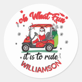 Fun Santa Golf Cart Family Name Ronde Sticker