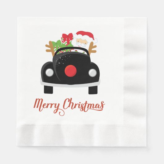 Fun Santa in Car-kerstpapier Napkins Servet (Voorkant)