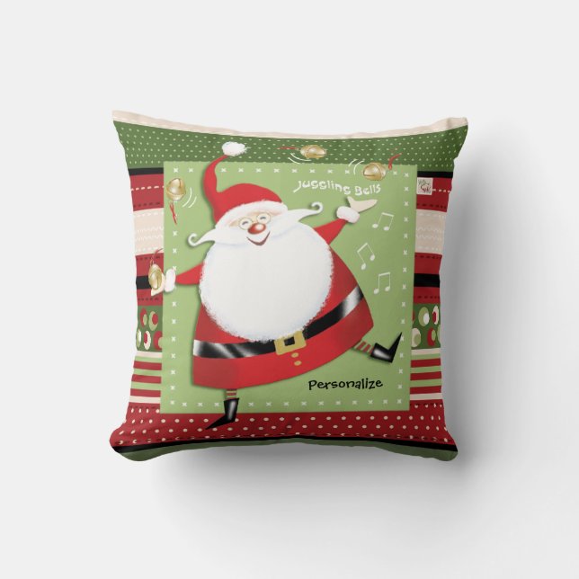 Fun Santa Juggling Sleigh Bells Pillow Kussen (Voorkant)