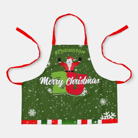 Fun Santa met Snowflakes op GREEN-kerst Schort (Voorkant)