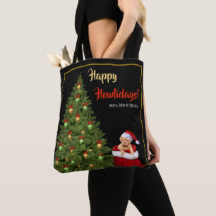 Fun Santa Puppy kerstboom Red Poinsettias Tote Bag