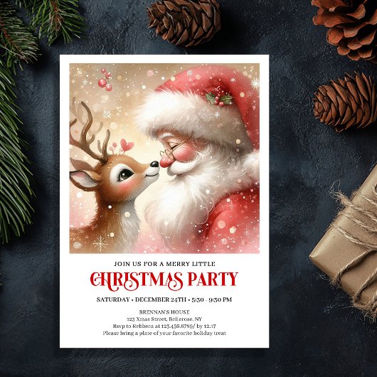 Fun Santa Rudolph Family Christmas Invitation Kaart