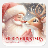 Fun Santa Rudolph Personalized Christmas Kids  Vierkante Sticker (Voorkant)
