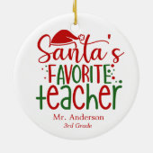 Fun Santa's favoriete leraar Rode Groene Naam Klas Keramisch Ornament (Achterkant)