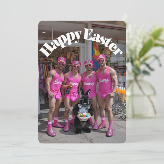 Fun & Sassy Paashaas Party Feestdagenkaart (Staand voorkant)