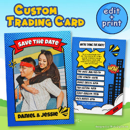 Fun Save the Date Kaart Comic Couple Trading Kaart Contactkaartje