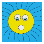Fun Scared Expression Sun Face Tekening Blue Poster (Voorkant)