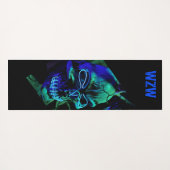 Fun Scary Neon Blue Blauwgroen Skull Monogram Yogamat (Achterkant (horizontaal))