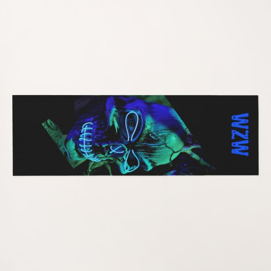 Fun Scary Neon Blue Blauwgroen Skull Monogram Yogamat (Achterkant (horizontaal))