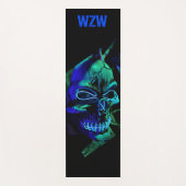 Fun Scary Neon Blue Blauwgroen Skull Monogram Yogamat (Voorkant)