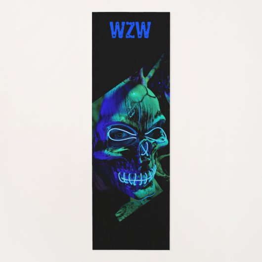 Fun Scary Neon Blue Blauwgroen Skull Monogram Yogamat (Voorkant)