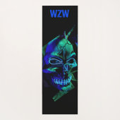Fun Scary Neon Blue Blauwgroen Skull Monogram Yogamat (Achterkant)