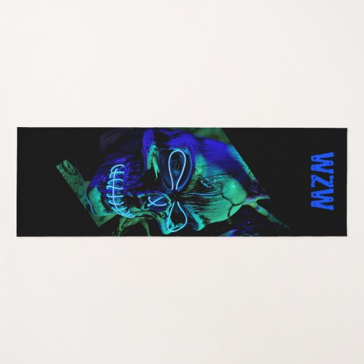 Fun Scary Neon Blue Blauwgroen Skull Monogram Yogamat (Voorkant (horizontaal))