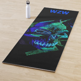 Fun Scary Neon Blue Blauwgroen Skull Monogram Yogamat