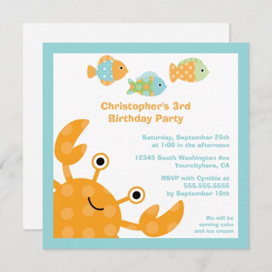 Fun schattig op uitnodiging van het zee verjaardag (Voorkant / Achterkant)