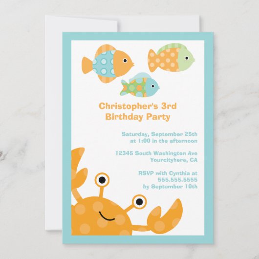 Fun schattig op uitnodiging van het zee verjaardag (Voorkant)