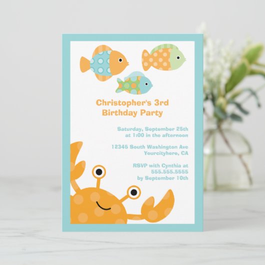 Fun schattig op uitnodiging van het zee verjaardag (Staand voorkant)