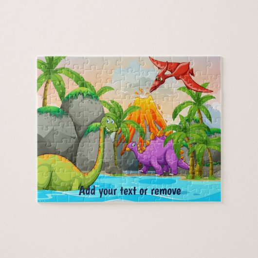 Fun schattige jurassiele dinosaurussen, oerwoud, v legpuzzel (Horizontaal)