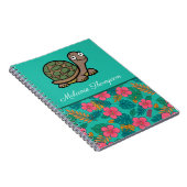 Fun schildpad bloempatroon Aangepaste naam  Notitieboek (Rechterzijde)