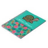 Fun schildpad bloempatroon Aangepaste naam  Notitieboek (Linkerzijde)