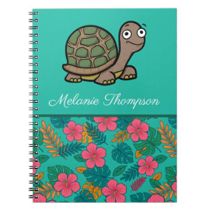 Fun schildpad bloempatroon Aangepaste naam Notitieboek