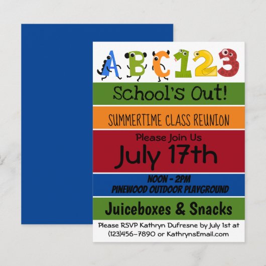 Fun "School-out" zomerles Uitnodiging (Voorkant / Achterkant)