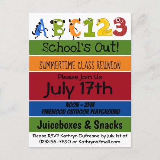 Fun "School-out" zomerles Uitnodiging (Voorkant)