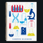 Fun Science Chemistry Laboratory Custom Blue Notitieboek<br><div class="desc">Dit leuke aangepaste notitieboek is gebaseerd op een schattig design met een thema in de wetenschap en de chemie in primaire kleuren. Pas het aan met jouw naam. Geweldig cadeauidee!</div>