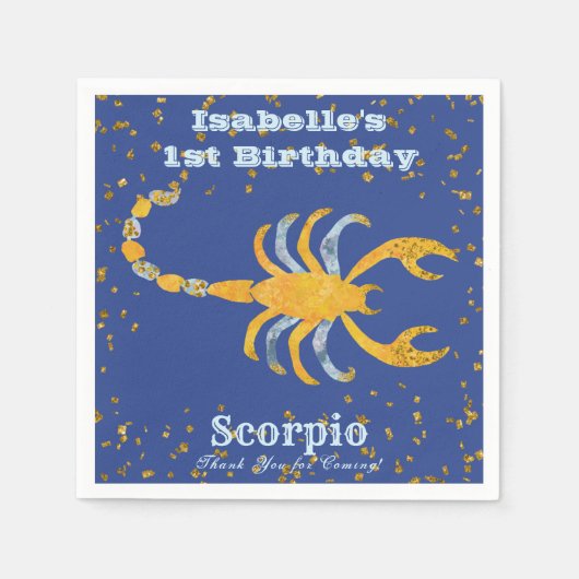 Fun Scorpio First Birthday & Gold Confetti Servet (Voorkant)