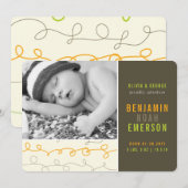 Fun Scribbles Baby Boy Foto Geboorte Aankondiging (Voorkant / Achterkant)