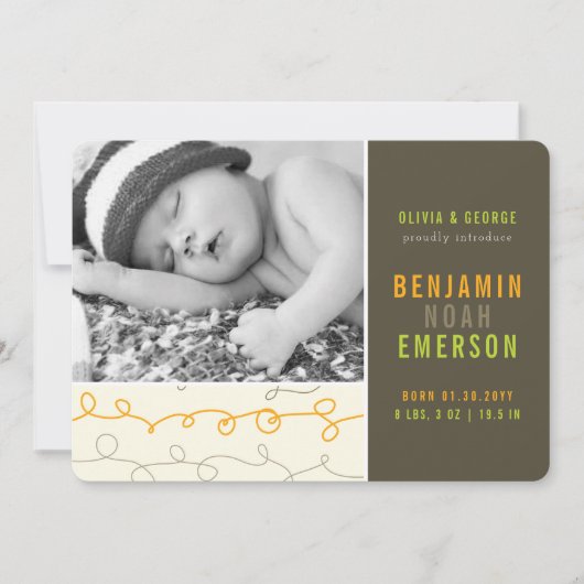 Fun Scribbles Baby Boy Foto Geboorte Aankondiging (Voorkant)