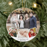 Fun Script 4 Foto is het seizoen waarin alleen Jol Keramisch Ornament<br><div class="desc">Dit is het seizoen van de juffrouw | Waterverf Greenery Pine Cone Elegant en minimalist 4 Family Photo Collage Dubbelzijd Ornament. Alle teksten zijn vooraf geregeld zodat u zich gemakkelijk en snel kunt personaliseren met uw eigen details. Ik wens jullie allemaal een Prettige feestdagen!</div>