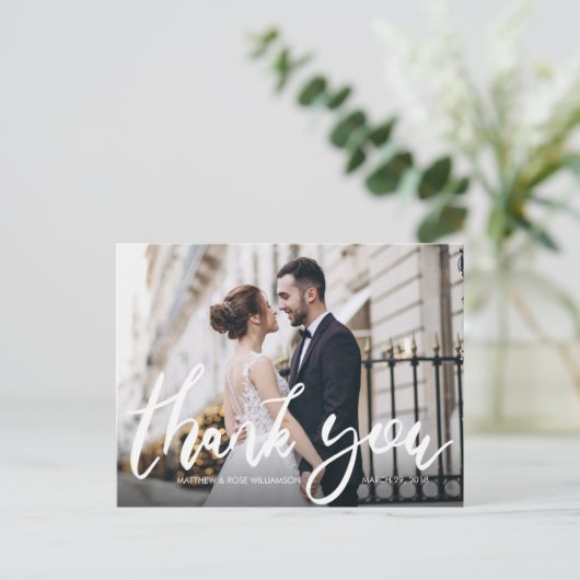 Fun script bruiloft bedankt je kaart (Staand voorkant)