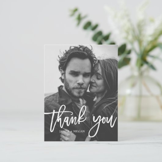 Fun Script Calligraphy Foto Weddenschap Ik dank je Briefkaart (Staand voorkant)