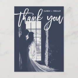 Fun Script Calligraphy Photo Weddenschap Bedankt Briefkaart