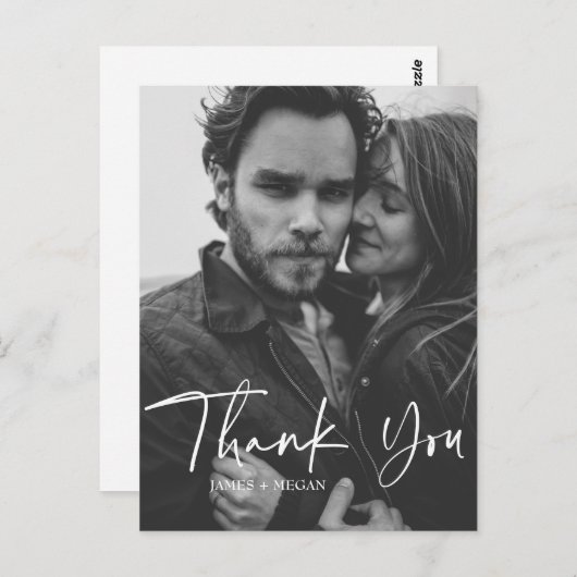 Fun Script Calligraphy Photo Weddenschap Bedankt Briefkaart (Voorkant / Achterkant)